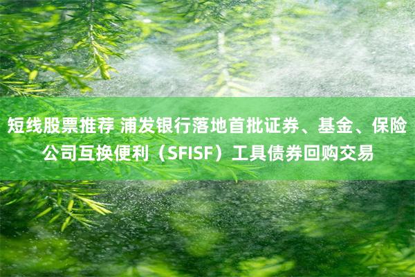 短线股票推荐 浦发银行落地首批证券、基金、保险公司互换便利（SFISF）工具债券回购交易